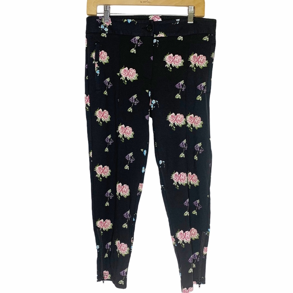 Betabrand black floral skinny dress pants